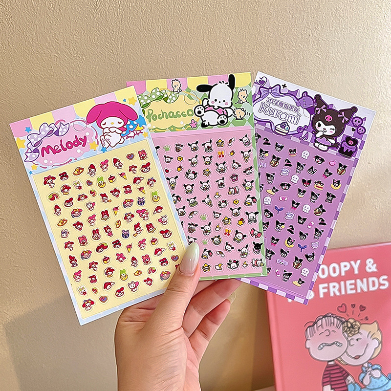 3D embossed cute children's cartoon Sanrio nail stickers, girls' waterproof nail art patches, self-adhesive decorative stickers Specification drawing