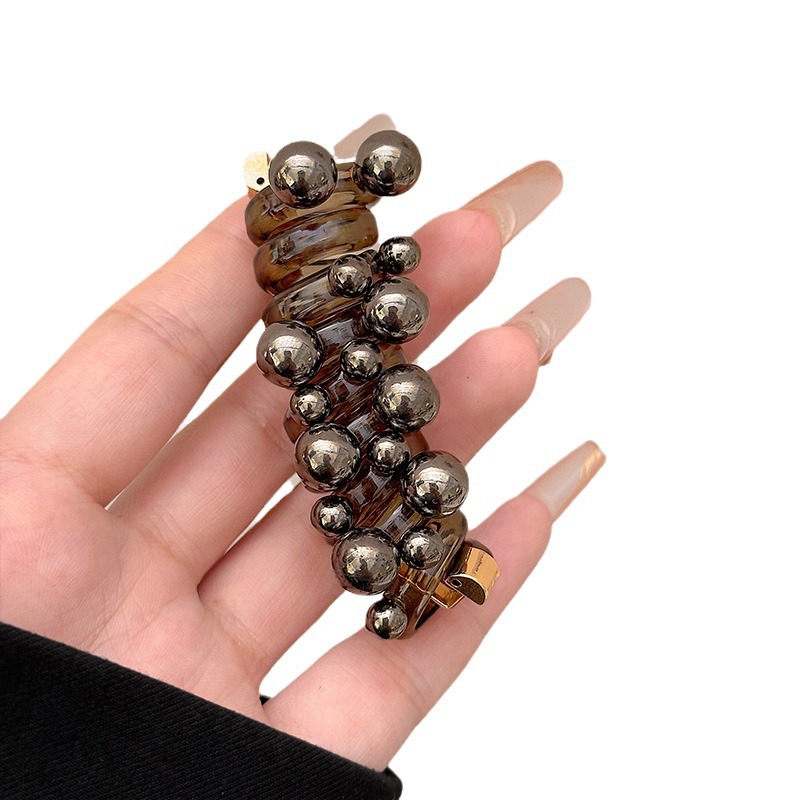 Fashionable pearl telephone line hair tie, high ponytail hair band, elegant bubble braid, hair braiding tool, ponytail hair accessory, headwear Item Picture