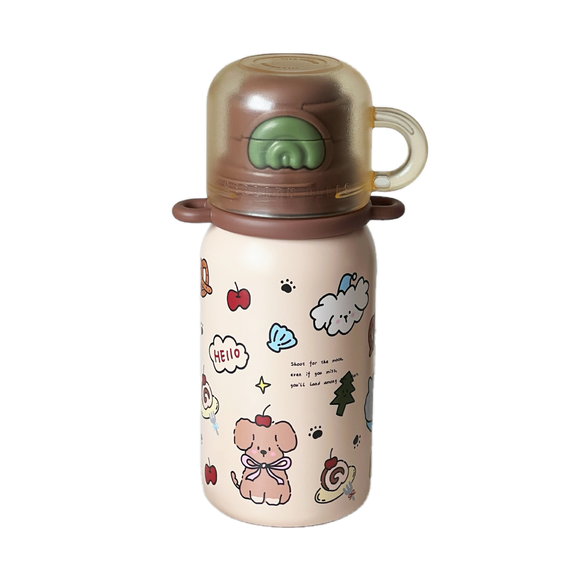 Cartoon three-drink insulated cup, 316 stainless steel vacuum straw water cup, outdoor portable double-layer student schoolbag cup Item Picture