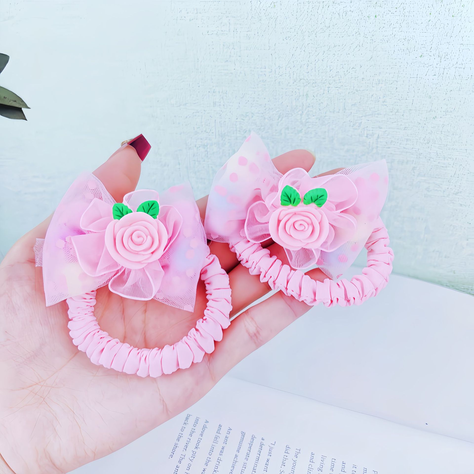 Children's flower cartoon hair bands, little girl with a ponytail, elastic headwear, sweet and cute hair ties, girl princess hair accessories Specification drawing