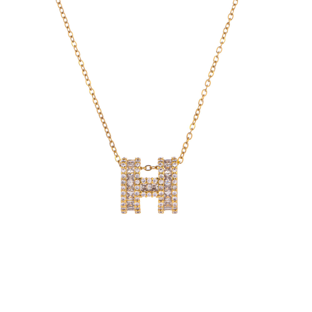 High-end full-diamond letter H necklace for women, set with exquisite square zircon pendant, a popular online hit collarbone chain wholesale Item Picture