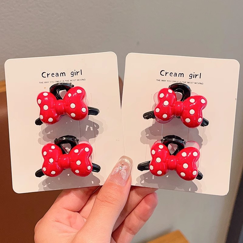 Polka dot red bow hair clip, princess head small scratch clip, side bangs clip on the forehead, broken hair bb clip, headwear for summer details Picture