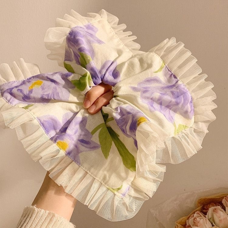 French-style simple floral white high-end hair tie, hair accessory, leather band, Korean-style hair band, oversized large intestine square scarf, hair flower for women details Picture