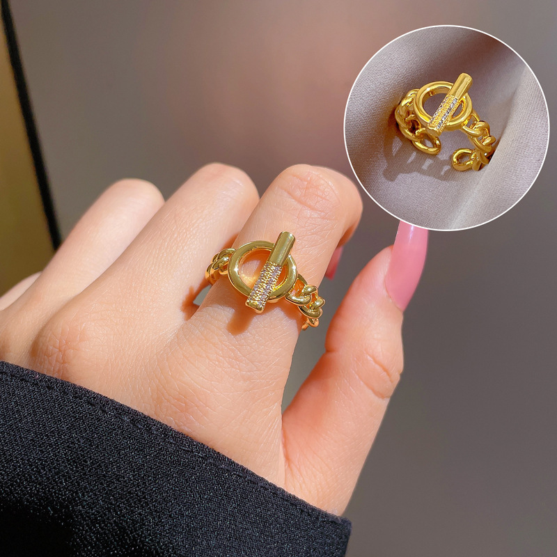 【 Real Gold 】 Couple rings, women's Instagram trendy and fashionable plain ring, adjustable open ring, cool and unique ot ring full figure