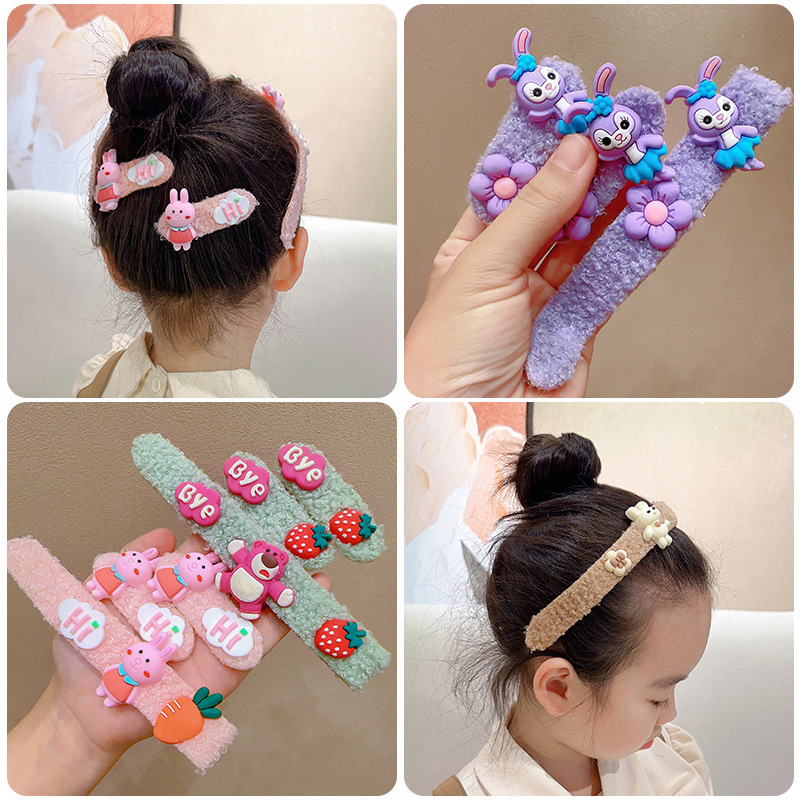 Children's bangs with cartoon plush Velcro, a hair care tool that won't damage or break hair, and a baby girl face and hair band Application Scenario