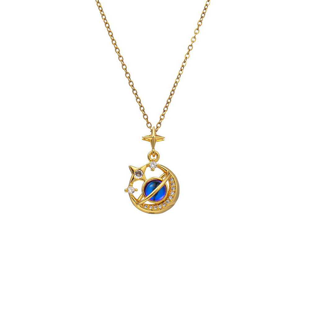 Fashionable and light luxury full-diamond star and moon pendant titanium steel necklace, a trendy and individual female Instagram influencer collarbone chain accessory Item Picture