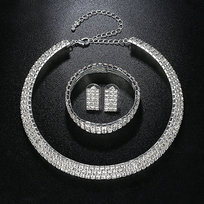 European and American fashion bestseller bridal accessories: Elegant rhinestones, luxurious multi-row earrings, necklaces, Set N5428 details Picture