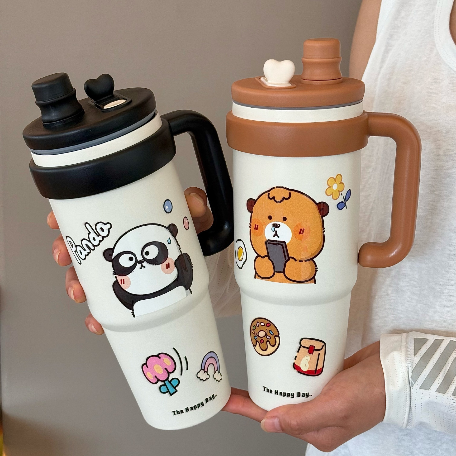 The new Beiruscartoon 316 stainless steel insulated cup is a large capacity water cup for both men and women to drink at work full figure