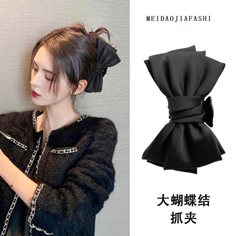 Black double-sided bow Grab clip Shark Clip Large premium hair clip back head headdress fabric hair accessories details Picture
