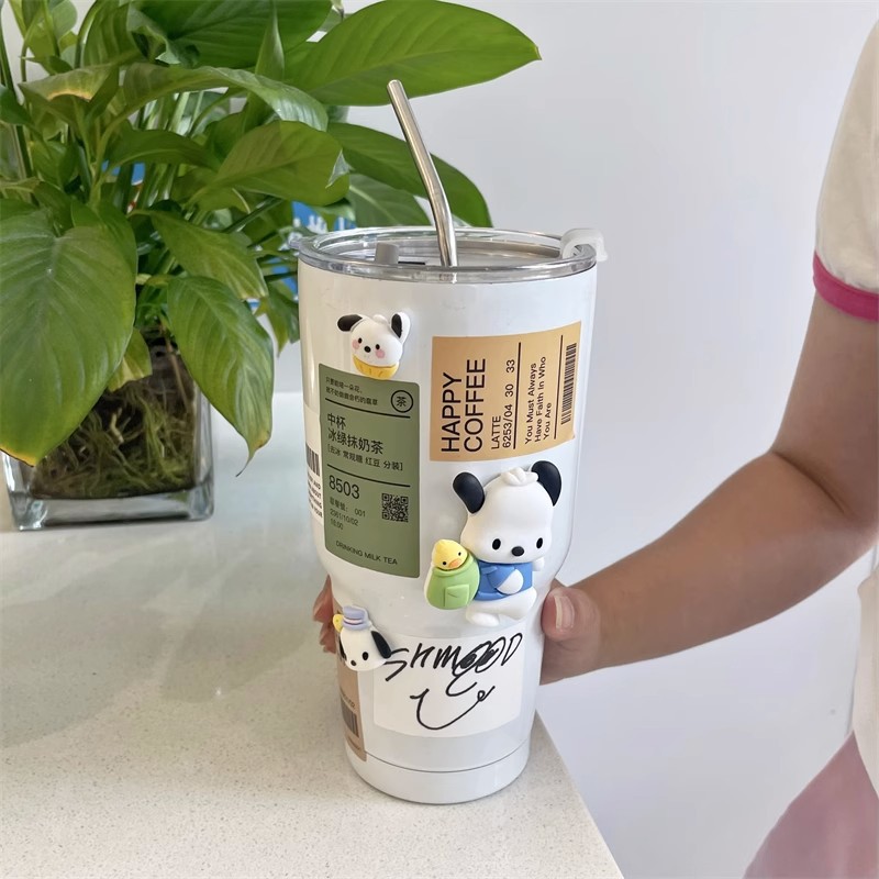 Ice King Cup, portable car coffee cup, cooling cup, thermos cup, dual-purpose, summer universal stainless steel straw cup details Picture