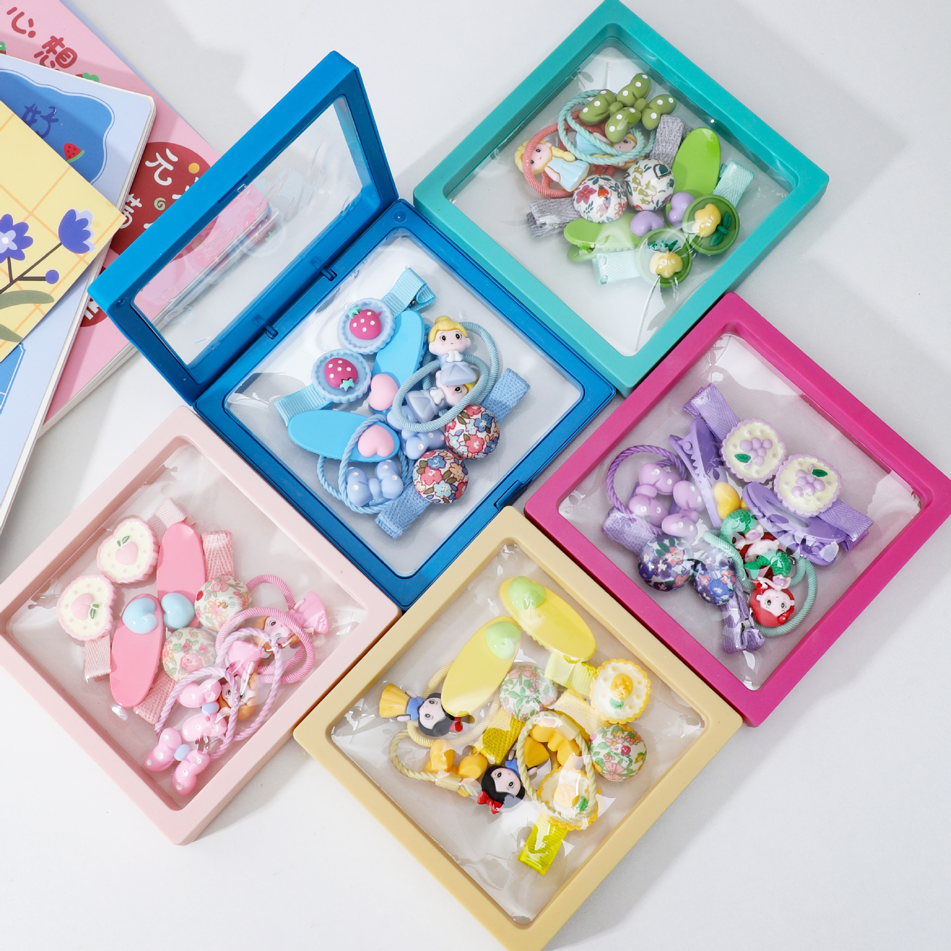 New version of children's hair clips and hair ties, fully wrapped fabric clips, Korean sweet princess bow tie hair ties, girls' set hair accessories details Picture