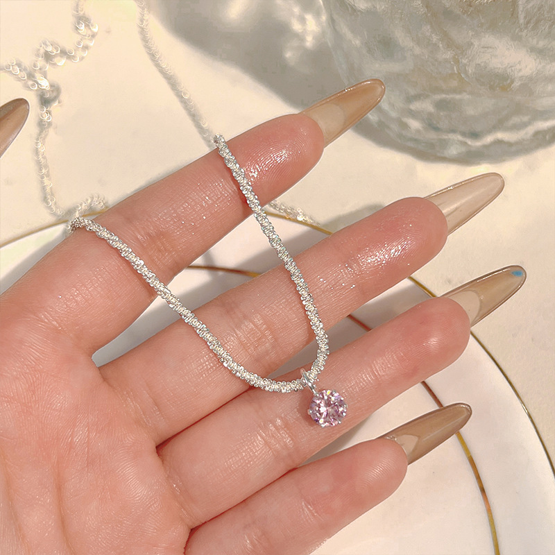 Pink diamond Starry Sky necklace S925 sterling silver sparkling neckchain, light luxury, ins niche collarbone chain, women's high-end feel details Picture