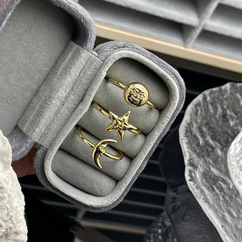 Simple and retro sun, star, moon, fashionable open ring, unique design for women, layering, niche and versatile ring Specification drawing