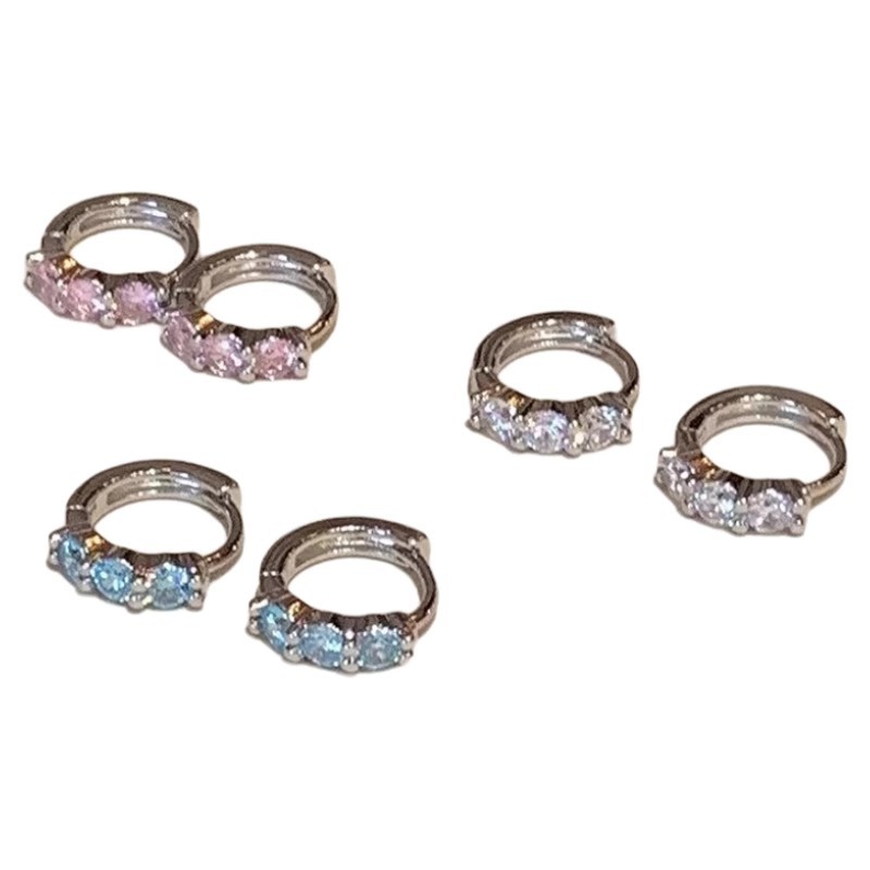 "Double Ear holes, colorful zircon ear rings, women's summer 2025 new exquisite plain ring earrings, niche and versatile stud earrings. Item Picture