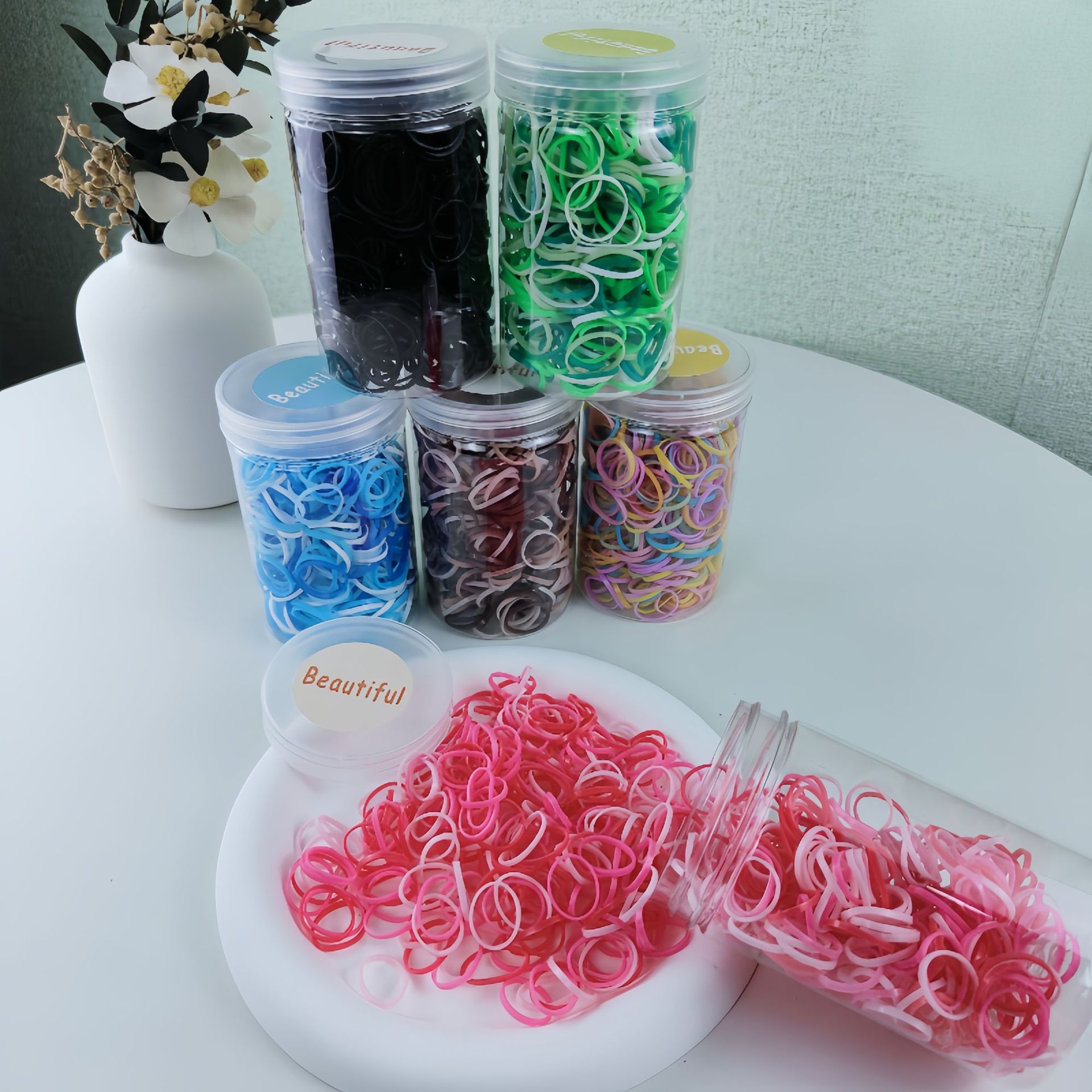 New canned disposable hair band for children, non-damaging hair band accessory, high-elasticity braid accessory, hair tie rubber band full figure