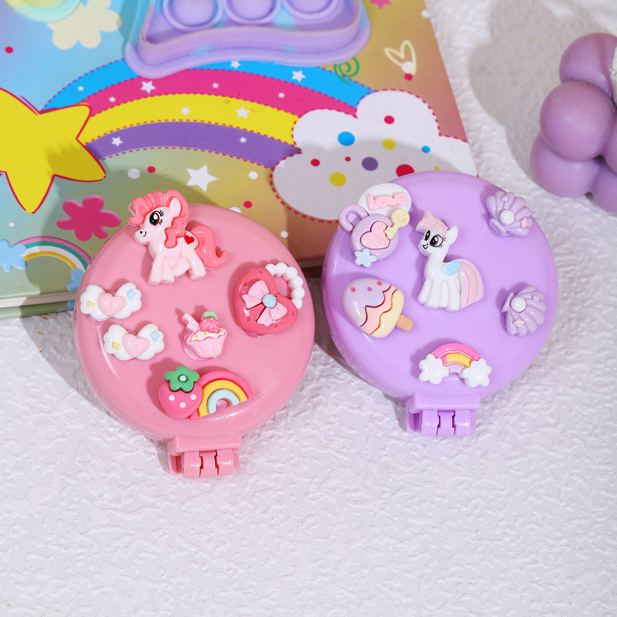Cute mini portable air cushion comb for girls, foldable small comb, cartoon airbag massage comb, mirror integrated details Picture