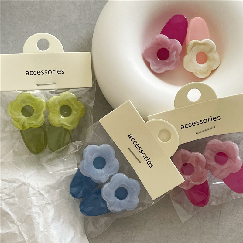 Pink flower children's hair clip, cute girl side clip hair accessory, female Internet celebrity hair clip, ins style, side clip Korean details Picture
