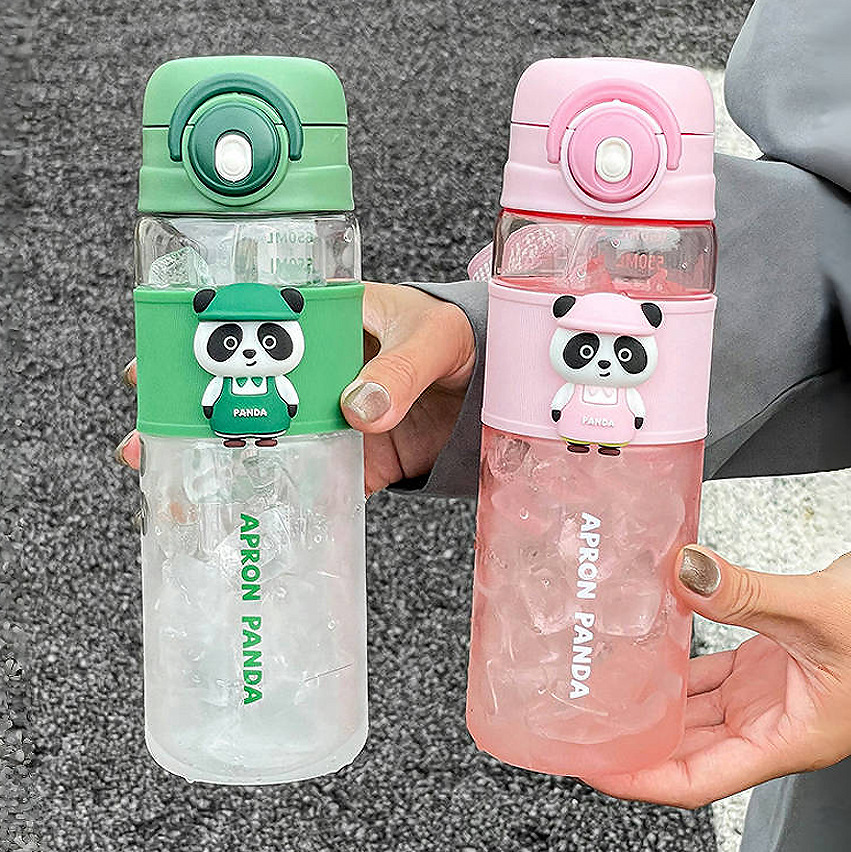 Cartoon panda straw cup, double drinking, creative, cute and portable plastic cup, student sports summer girls' water cup wholesale Specification drawing
