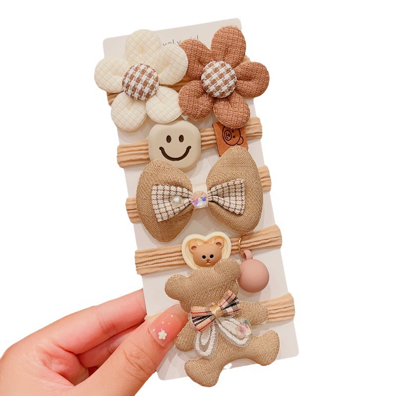 Milk coffee-colored bow children's hair band for autumn and winter, new high-elasticity, seamless hair band for girls, baby hair tie Item Picture