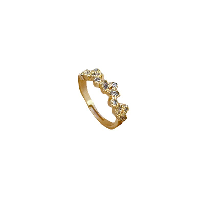 【 Real Gold 】 Leaf Zircon ring with adjustable opening, simple Japanese-style bracelet, couple rings Item Picture
