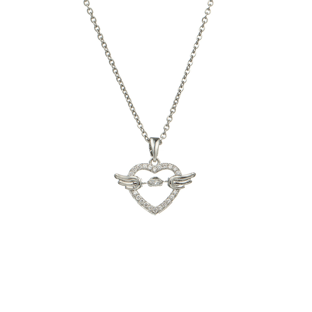 Silver light luxury and dynamic heart-shaped wing necklace for women, exquisitely inlaid zircon titanium steel collarbone chain, stylish and trendy accessory Item Picture