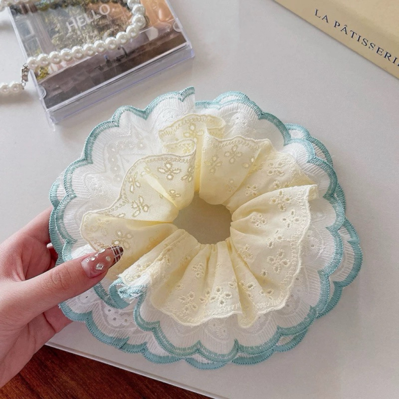 Lemon and mint ~ Ethereal lace multi-layer large intestine hair band, niche design sense hair rope, fresh meatball rubber band Specification drawing
