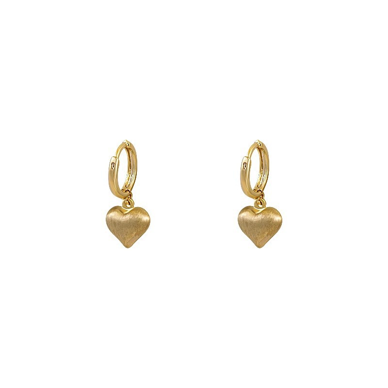 Elegant golden brushed heart-shaped ear ring earrings for women, simple and fashionable commuting ear buckles, niche design sense ear studs and earrings Item Picture