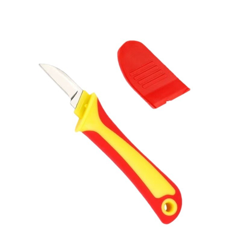Multi-functional insulated electrician's knife, curved and straight edge, plastic handle electrician's knife, cable stripping knife, cable cutting tool Item Picture