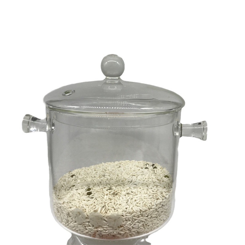 High borosilicate double-ear glass pot, glass stew pot, soup pot, gas open flame, heat-resistant and high-temperature resistant high borosilicate glass pot Item Picture