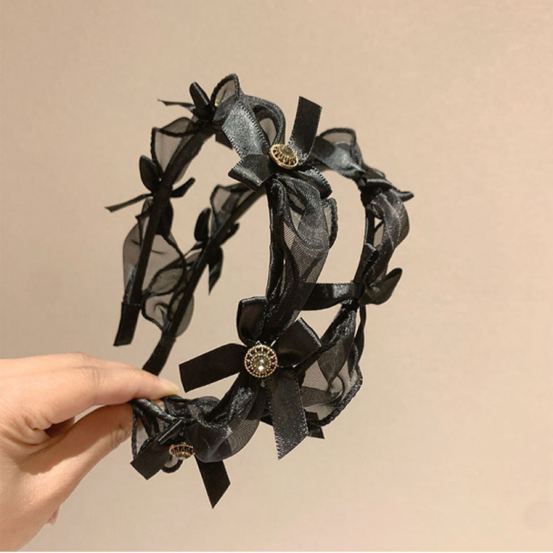 Black bow headband, lace, light luxury and elegant headband, hairpin, diamond-encrusted hair accessory, Japanese and Korean Internet celebrity style headwear for women details Picture