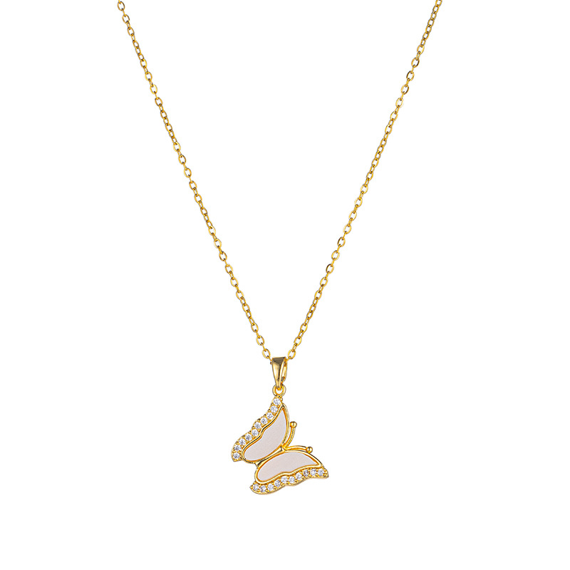 Korean 18k simple gold diamond-encrusted butterfly necklace, a niche design for women, a popular collarbone chain, a personalized and trendy accessory Item Picture