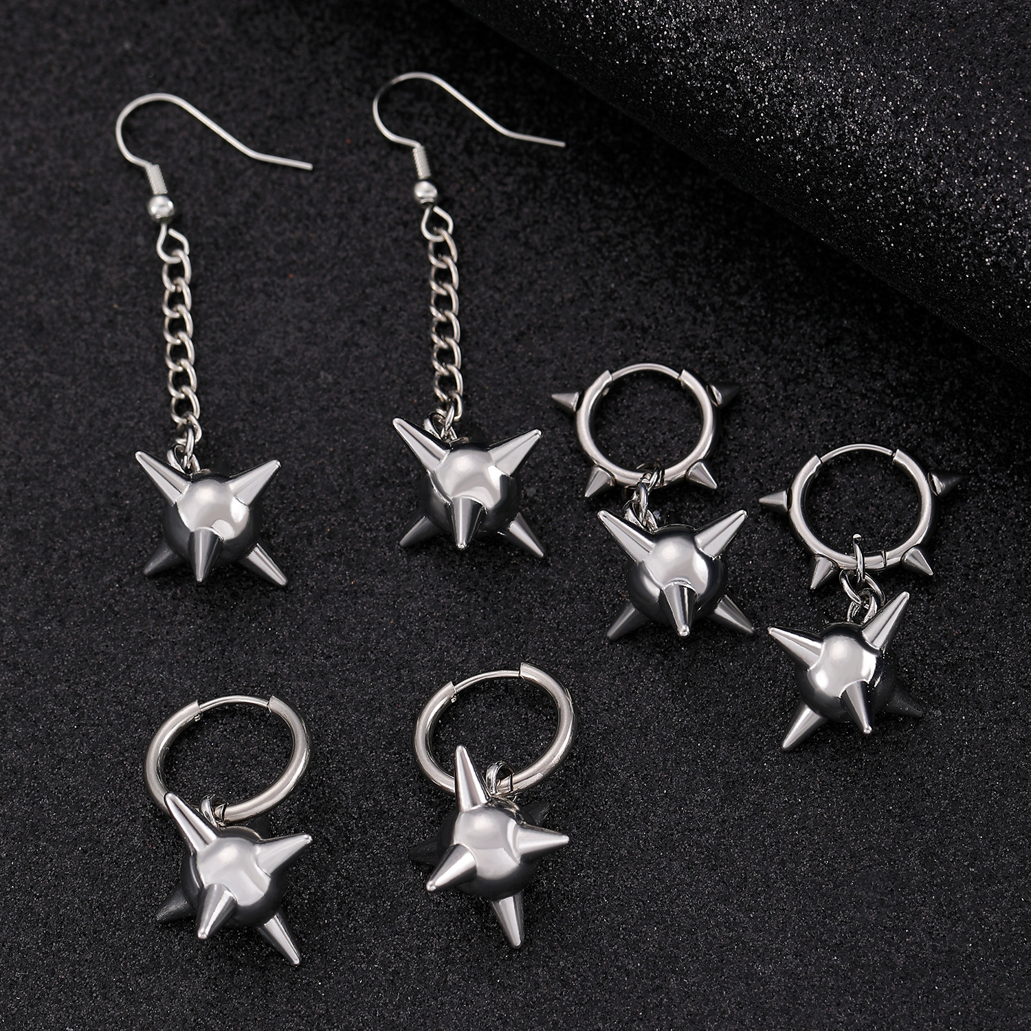 European and American cross-border dark thorns oil rose heart cross earrings for women, chain rivets punk earrings for men Specification drawing