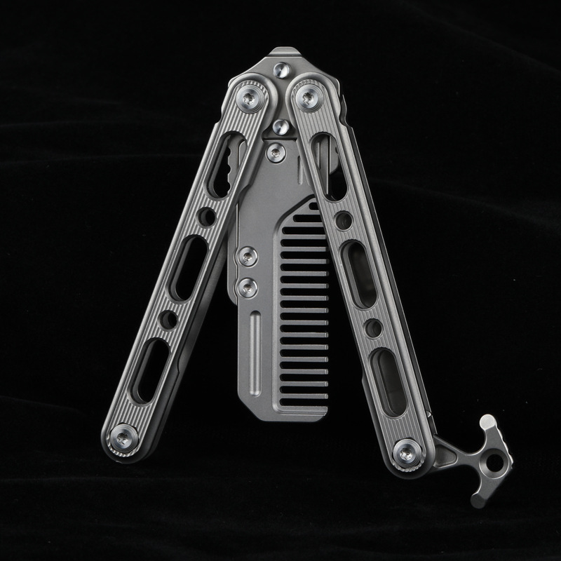 Butterfly comb, titanium alloy folding comb, beginner's hand swing utility knife, uncut butterfly comb practice tool details Picture