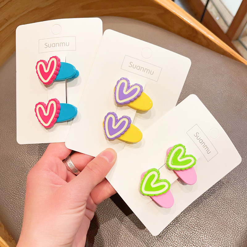 Korean version of girls' hair clips, children's candy-colored flower cartoon clips, small baby bangs, broken hair clips, side duck clips details Picture