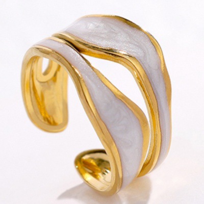 Titanium steel oil pressure dripping oil process meteorite texture ring for women, anti-color fading, cross-border exclusive for Europe and America, the same style as Instagram influencers details Picture