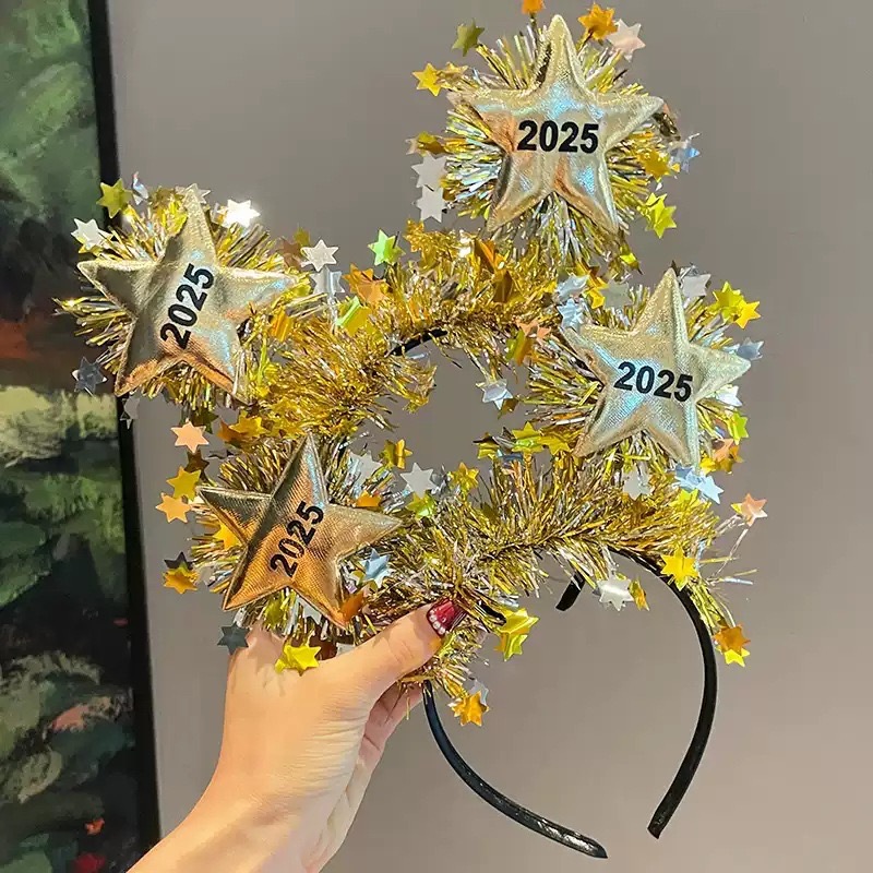 New Year's Day Decoration 2025 Hair band, New Year's Eve event outfit Headwear, Christmas party headband atmosphere, photo props, hair accessories Application Scenario