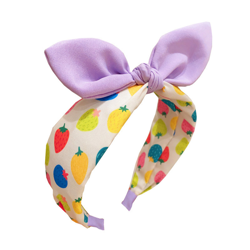 Children's three-dimensional rabbit ear hair band, cute strawberry fabric hair pressing headband, girls' non-constricting anti-slip party hair clip Item Picture