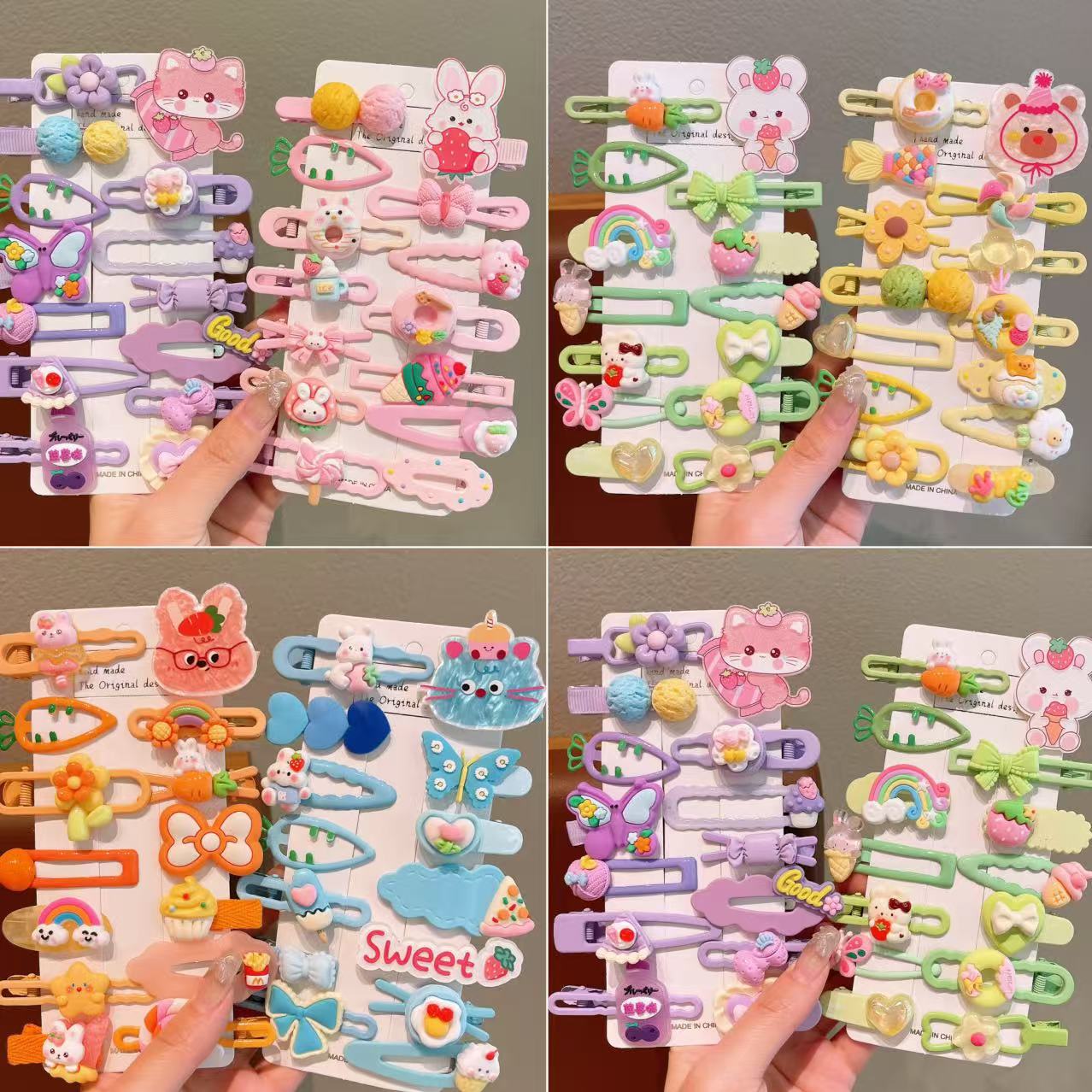 14-piece set of acrylic cartoon children's duckbill clips, baby hair accessories, fringe clips and cute cartoon character hair clips details Picture
