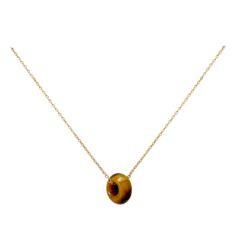 Korean-style retro natural stone pendant necklace, women's fashion, light luxury and high-end feel, titanium steel collarbone chain, real gold electroplated accessories Item Picture