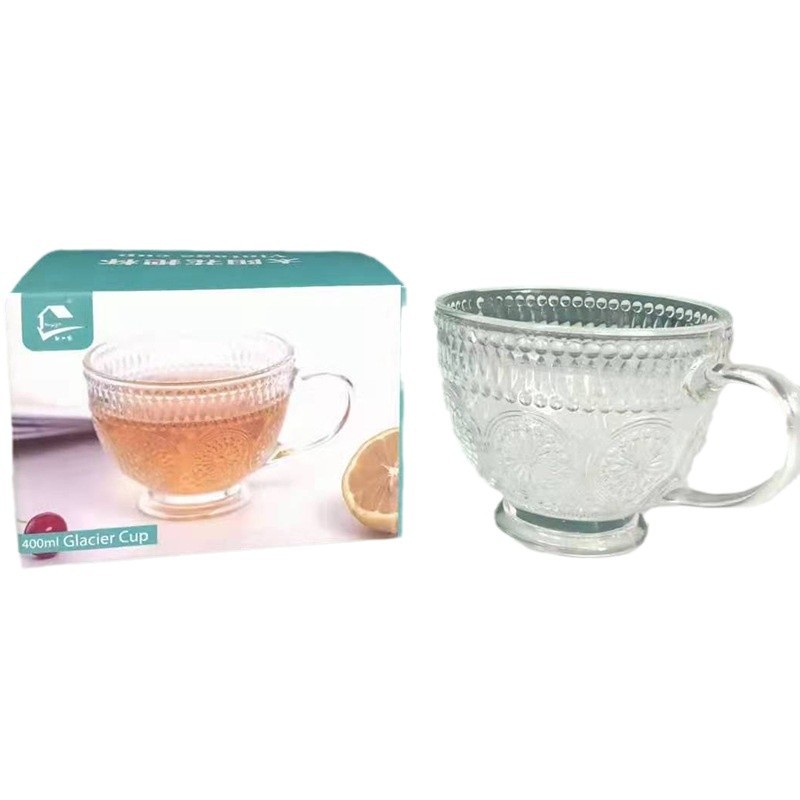 Embossed sunflower, retro embossed glass cup, large capacity breakfast milk cup, coffee with handle, gift box set event Item Picture