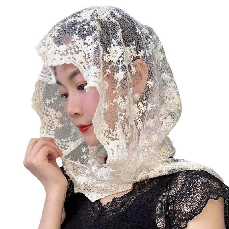 Multi-purpose lace hat, summer thin style, sun protection and shade, fashionable spring and summer new style, versatile embroidered scarf, scarf, Internet celebrity Item Picture