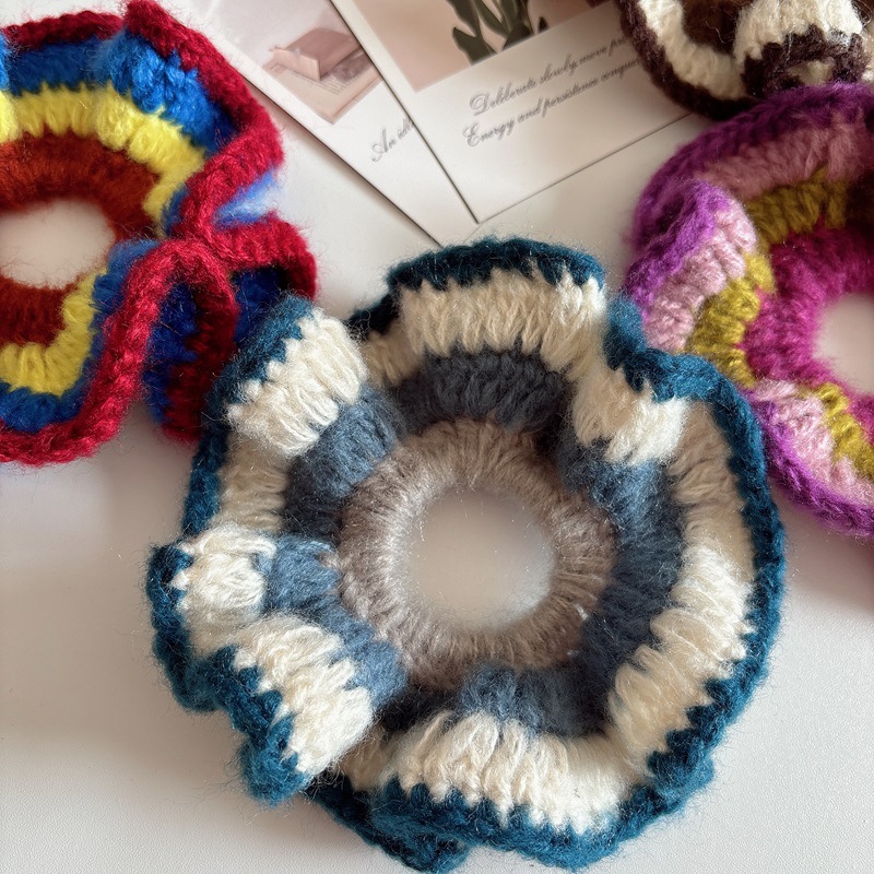 Autumn and winter handcrafted woolen pleated hair bands in rainbow colors, versatile and high-end hair accessories, simple hair ties, Korean-style headwear for women Specification drawing