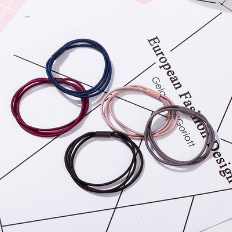 Korean three-in-one hair tie, fresh and clean hair tie, high-elasticity rubber band hair band, simple adult ponytail hair accessory Specification drawing