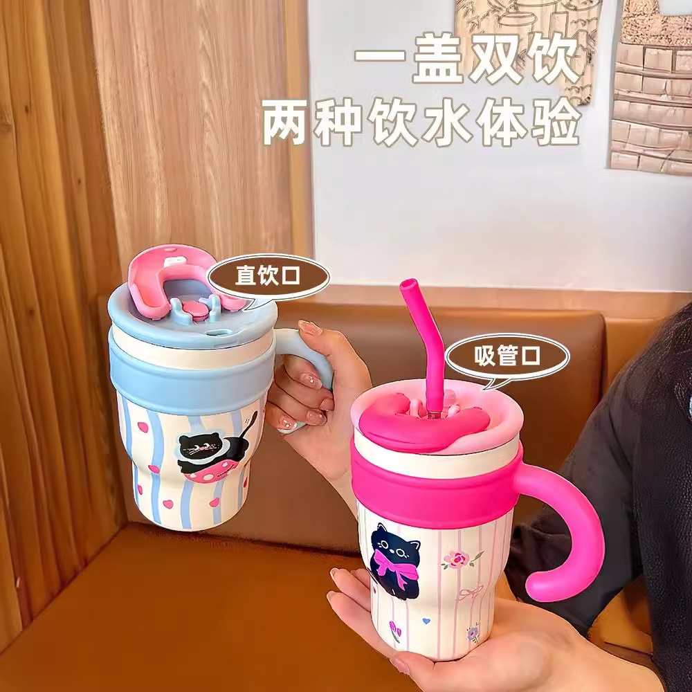 Cartoon giant ice cube water cup, straw coffee cup, portable stainless steel insulated cup, cute, high appearance level, large capacity Specification drawing