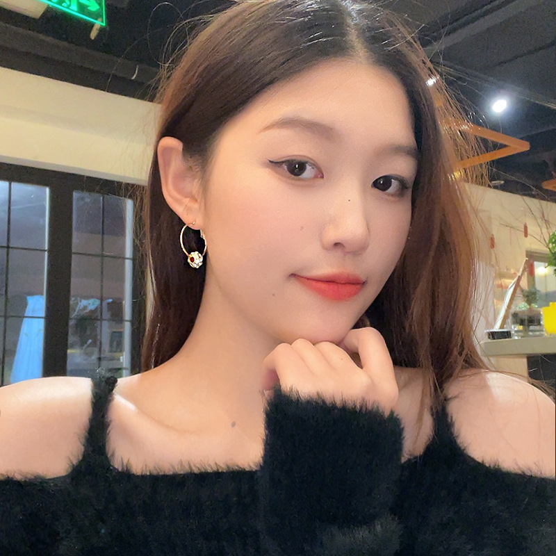 European and American cross-border fashion and individuality zircon ball ring earrings, irregular water diamond pendant earrings, 2025 new style earrings Specification drawing