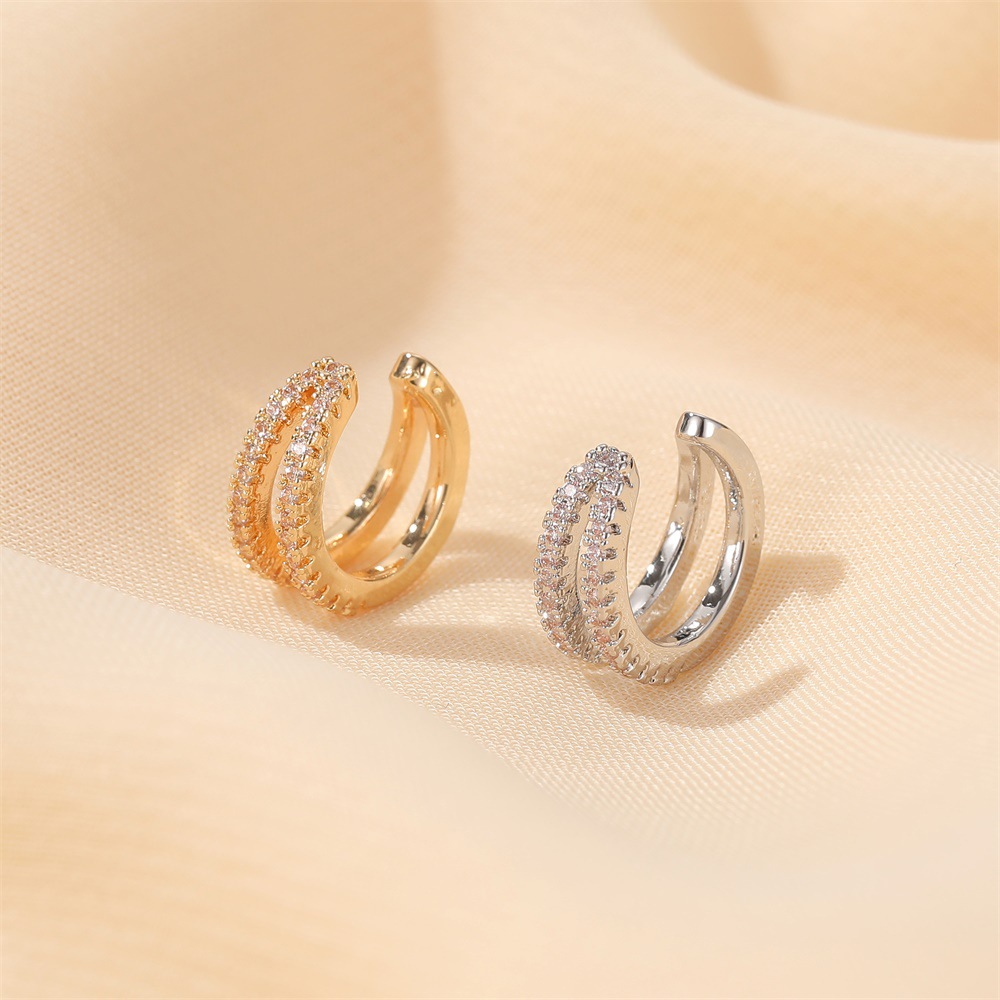 European and American double-layer full diamond ear clips, with a unique and elegant style, C-shaped ear bone clips, fashionable earrings, simple and no-ear piercing earrings details Picture