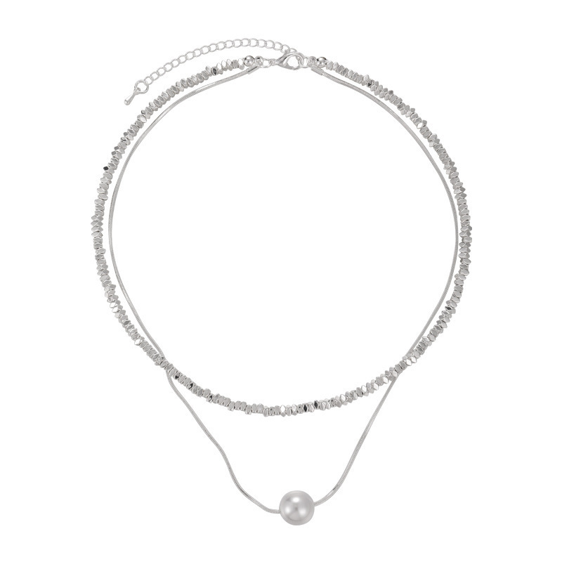 Double-layer broken silver pearl pendant necklace for women, 2024 new style bestseller, high-end collarbone chain, sweet and cool style neckchain accessory Item Picture