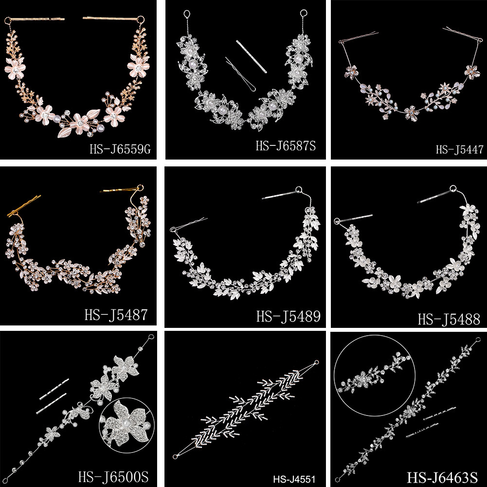 Wholesale of European and American bride headwear and hair bands, thin pictures, flower hair bands, rhinestone hair accessories, photography photo curls, alloy hair bands full figure