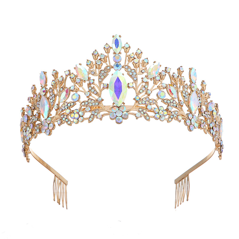 European and American cross-border crystal crown headwear, luxurious and retro bride crown, birthday stage performance crown, cake crown Item Picture