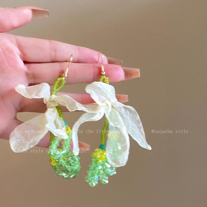 Green island beaded flower earrings for women 2025 New Style bestsellers seaside vacation style earrings, exaggerated accessories earrings details Picture